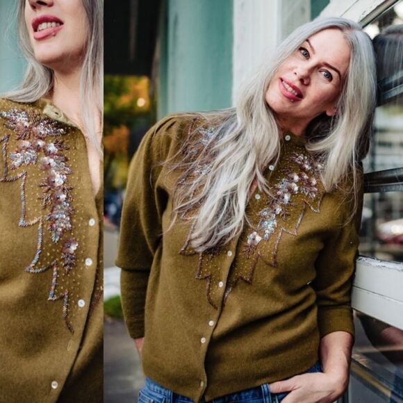 Vintage Beaded Angora Sweater - Picture 3 of 11